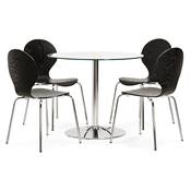 Petite table / table de réunion ronde 'LIGHTY' plateau verre transparent pied central chromé - Ø 90 cm