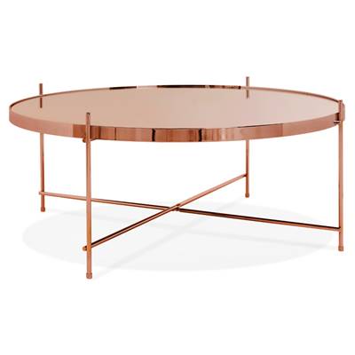 Table basse ronde 'ELEMENTO XL' plateau en verre miroir cuivré 4 pieds en métal cuivré - Ø 80 cm