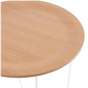 Table d'appoint guéridon design industriel 'METALLISK' bois naturel 4 pieds métal blanc - Ø 45 cm
