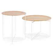 Table d'appoint guéridon design industriel 'METALLISK' bois naturel 4 pieds métal blanc - Ø 45 cm