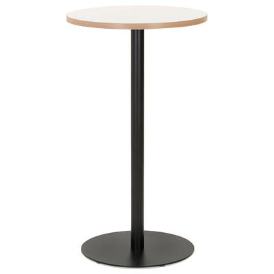 Table de bar Mange-debout design 'RULLA' en bois blanc avec pied central en métal noir - Ø 60 cm