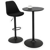 Table de bar haute design ronde 'CONTY' en bois noir avec pied central en métal noir – Ø 60 cm
