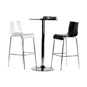 Table de bar haute design ronde 'Pub' en verre transparent noir avec pied central en métal chromé