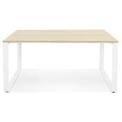 Table de réunion / bureau bench design 'LITTLE MEET' en bois pieds en métal blanc - 140 x 140 cm