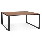 Table de réunion / bureau bench design 'LITTLE MEET' en noyer pieds en métal noir - 140 x 140 cm