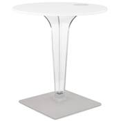 Table design ronde intérieur / extérieur 'RAMO' blanc pied central transparent et gris - Ø 80 cm