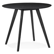 Table / table de réunion scandinave ronde 'SMALL SOLNÄ' plateau et 4 pieds en bois noir – Ø 90 cm