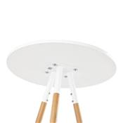 Table de bar haute scandinave ronde 'Syö' bois blanc 3 pieds en bois naturel et métal chromé