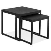 Set de 2 tables gigognes style industriel carrées 'SMALL FYRKANT" bois pieds métal noir - 50 x 50 cm