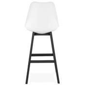 Tabouret de bar design 'CHAIRMAN BLACK EDITION' blanc avec 4 pieds en bois noir dossier haut