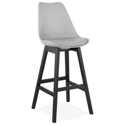 Tabouret de bar design 'CHAIRMAN BLACK EDITION' gris avec 4 pieds en bois noir dossier haut