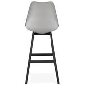 Tabouret de bar design 'CHAIRMAN BLACK EDITION' gris avec 4 pieds en bois noir dossier haut