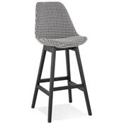 Tabouret de bar design 'CHAIRMAN BLACK EDITION' tissu pied de poule 4 pieds bois noir dossier haut