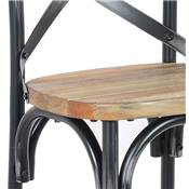 Tabouret de bar vintage 'MAKINA' bois finition noyer effet vieilli 4 pieds métal noir dossier haut