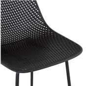 Tabouret de bar design intérieur/extérieur 'RAINY' perforé noir 4 pieds en métal noir dossier haut