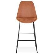 Tabouret de bar 'GUSTO' en microfibre marron pieds tréteaux et repose pieds métal noir dossier haut