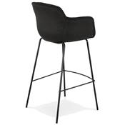 Tabouret de bar design à accoudoirs moderne 'CARINO' en tissu noir avec 4 pieds en métal noir
