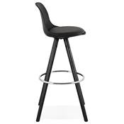 Tabouret de bar 'BLACK CIRCLE' noir 4 pieds en bois noir repose pieds en métal chromé dossier haut