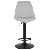 Tabouret de bar réglable 'BAROK' pivotant tissu gris clair pied repose pieds métal noir dossier haut
