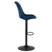 Tabouret de bar réglable 'BAROK' pivotant velours bleu pied et repose pieds métal noir dossier haut