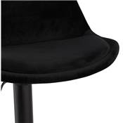 Tabouret de bar réglable 'BAROK' pivotant velours noir pied et repose pieds métal noir dossier haut