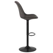 Tabouret bar réglable 'BAROK' pivotant microfibre grise pied et repose pieds métal noir dossier haut