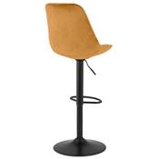 Tabouret bar réglable 'BAROK' pivotant velours moutarde pied et repose pieds métal noir dossier haut