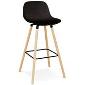 Tabouret de bar scandinave 'NORSKI' noir 4 pieds bois naturel repose pieds métal noir dossier haut