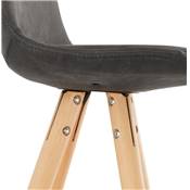 Tabouret de bar scandinave 'CIRCLE' tissu gris 4 pieds bois naturel repose pieds chromé dossier haut
