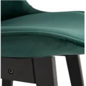 Tabouret de bar design 'CHAIRMAN BLACK EDITION' velours vert 4 pieds en bois noir dossier haut
