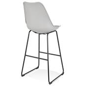 Tabouret de bar design 'GUSTO' gris avec pieds tréteaux et repose pieds en métal noir dossier haut