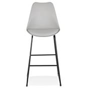 Tabouret de bar design 'GUSTO' gris avec pieds tréteaux et repose pieds en métal noir dossier haut