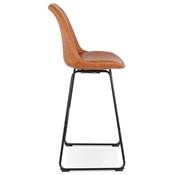 Tabouret de bar 'GUSTO' marron avec pieds tréteaux et repose pieds en métal noir dossier haut