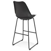Tabouret de bar design 'GUSTO' noir avec pieds tréteaux et repose pieds en métal noir dossier haut
