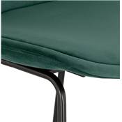 Tabouret de bar 'GUSTO' en velours vert pieds tréteaux et repose pieds en métal noir dossier haut