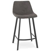 Tabouret de snack mi-hauteur 'KAFTY MINI' en microfibre grise 4 pieds en métal noir dossier haut