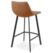 Tabouret de snack mi-hauteur 'KAFTY MINI' en microfibre marron 4 pieds en métal noir dossier haut
