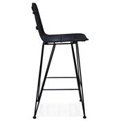 Tabouret de snack mi-hauteur design 'RATTAN' en rotin noir avec 4 pieds en métal noir dossier haut
