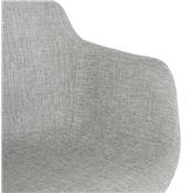 Tabouret snack mi-hauteur accoudoirs 'CARINO MINI' tissu gris clair 4 pieds métal noir dossier haut