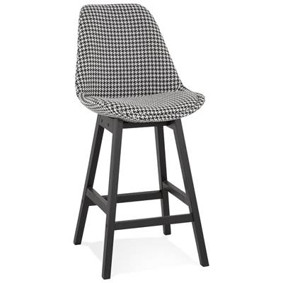 Tabouret snack mi-hauteur design 'CHAIRMAN MINI' tissu pied de poule 4 pieds bois noir dossier haut