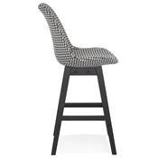 Tabouret snack mi-hauteur design 'CHAIRMAN MINI' tissu pied de poule 4 pieds bois noir dossier haut