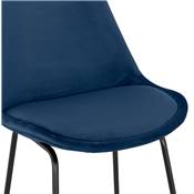 Tabouret de snack mi-hauteur 'GUSTO MINI' velours bleu pieds tréteaux en métal noir dossier haut