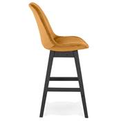 Tabouret snack mi-hauteur 'CHAIRMAN MINI BLACK EDITION' velours moutarde 4 pieds noir dossier haut