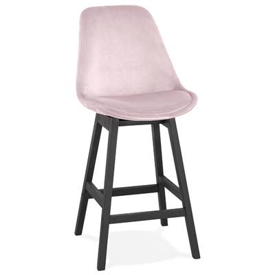 Tabouret de snack mi-hauteur design 'CHAIRMAN MINI' en velours rose 4 pieds bois noir dossier haut