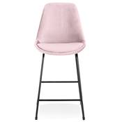 Tabouret de snack mi-hauteur 'GUSTO MINI' velours rose pieds tréteaux en métal noir dossier haut