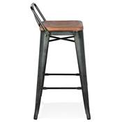 Tabouret de snack mi-hauteur industriel carré 'METALLO MINI' assise bois dossier 4 pieds gris foncé