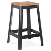 Tabouret de snack mi-hauteur style industriel carré 'FABBRICA MINI' assise bois 4 pieds métal noir