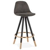 Tabouret snack mi-hauteur design 'MODEN MINI' microfibre grise 4 pieds bois noir et doré dossier haut