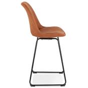 Tabouret de snack mi-hauteur 'GUSTO MINI' microfibre marron pieds tréteaux métal noir dossier haut