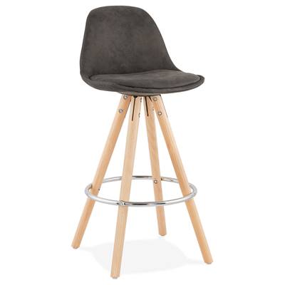 Tabouret snack mi-hauteur scandinave 'CIRCLE MINI' microfibre grise 4 pieds bois chromé dossier haut